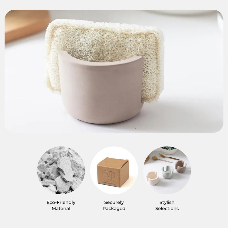 Selegna Diatomaceous Earth Sponge Holder - Drying Rack  Absorbent Stone Kitchen Sink Organizer  Beige (Small) - Image 4